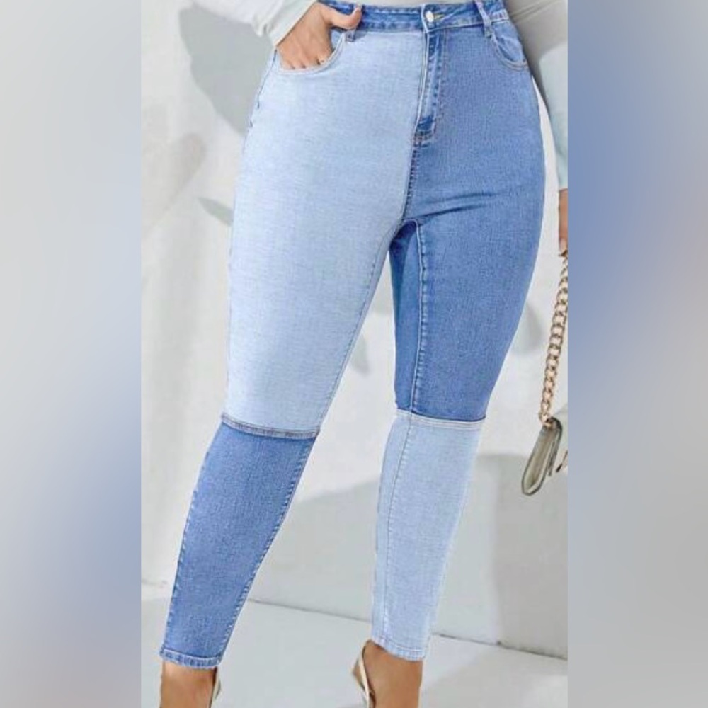 SHEIN Two-Tone Blue Skinny Jeans